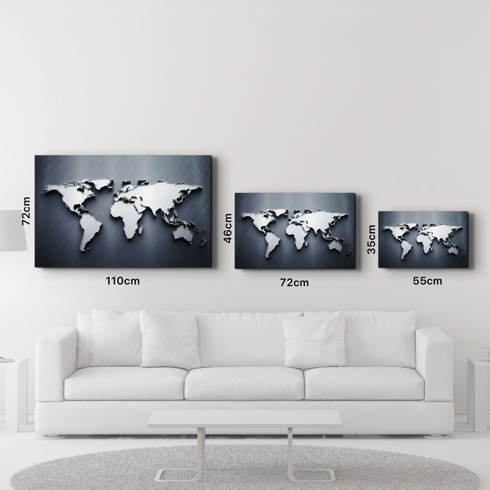 Autres décorations murales - Metallic Blue World Map | Glass Wall Art - ARTDESIGNA