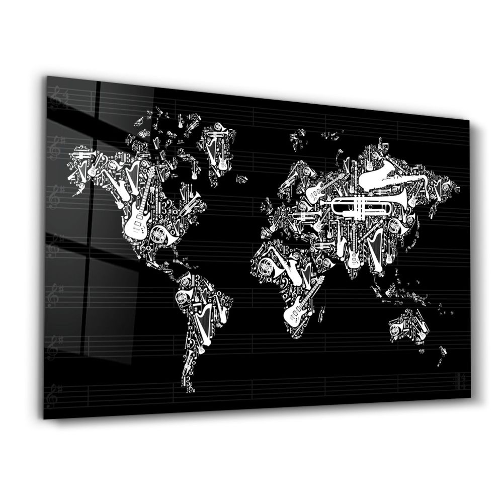 Autres décorations murales - Music World Map | Glass Wall Art - ARTDESIGNA