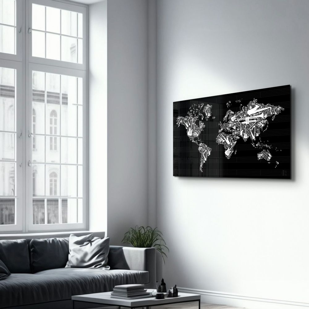 Autres décorations murales - Music World Map | Glass Wall Art - ARTDESIGNA
