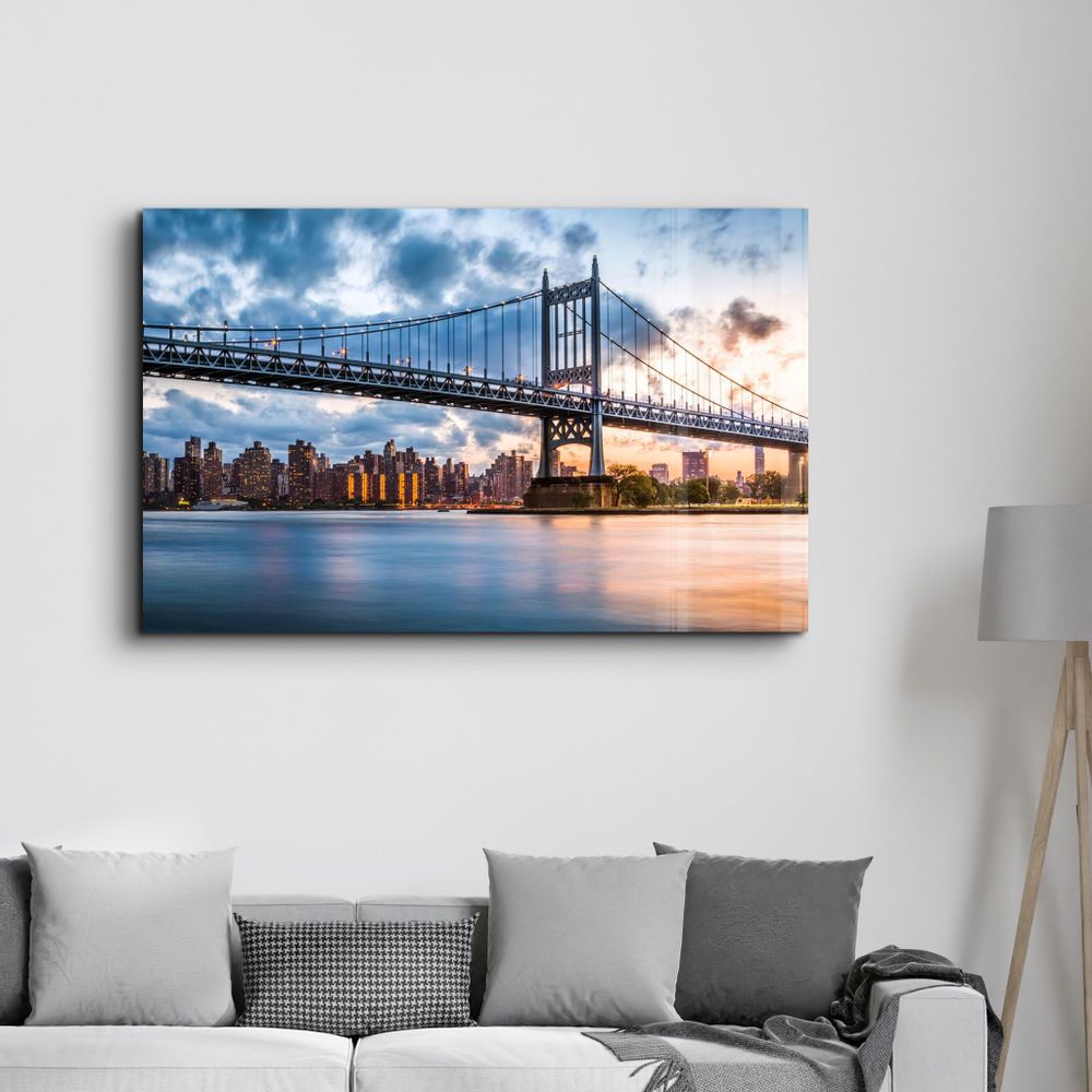 Autres décorations murales - Sunset With Brooklyn Bridge | Glass Wall Art - ARTDESIGNA