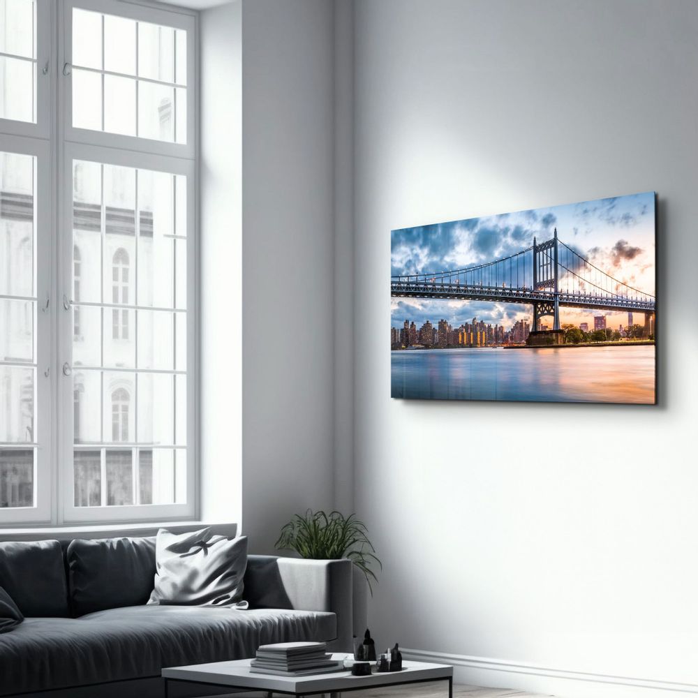 Autres décorations murales - Sunset With Brooklyn Bridge | Glass Wall Art - ARTDESIGNA