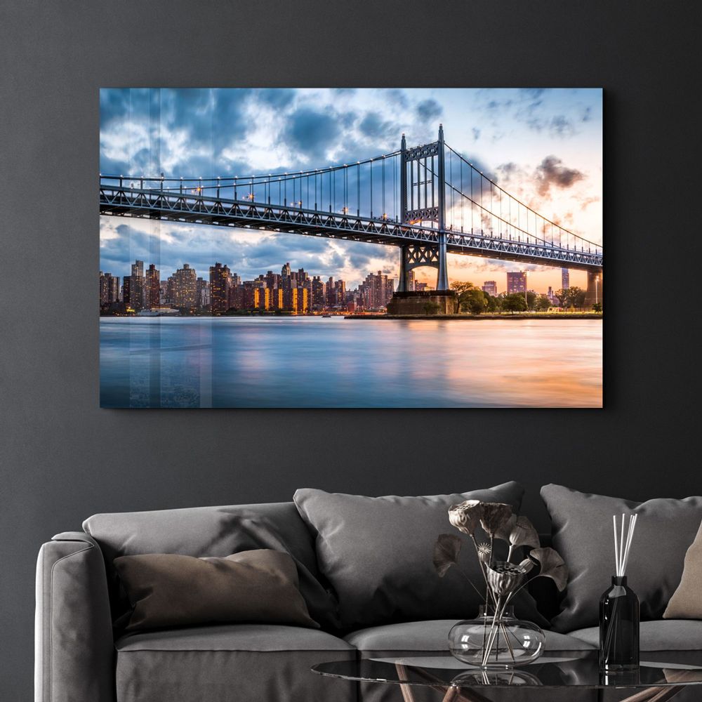 Autres décorations murales - Sunset With Brooklyn Bridge | Glass Wall Art - ARTDESIGNA