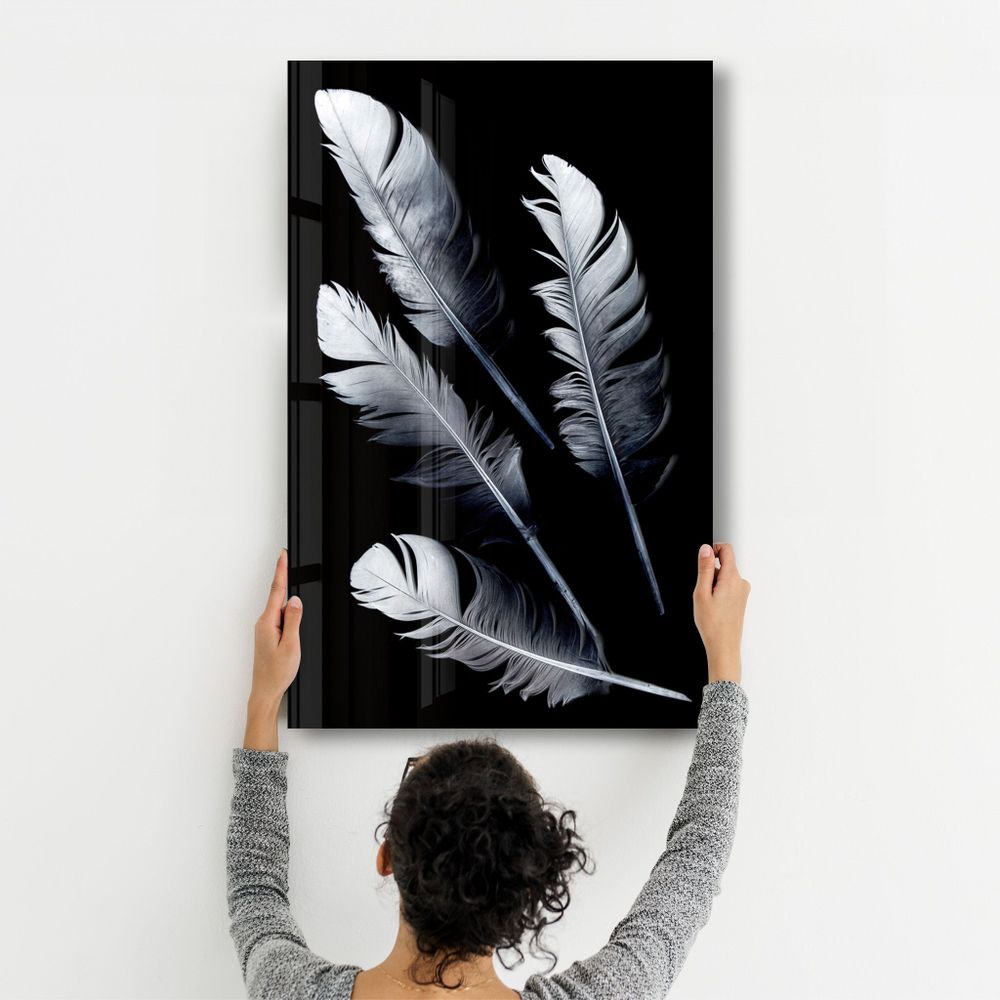 Other wall decoration - White Feathers | Glass Wall Art - ARTDESIGNA