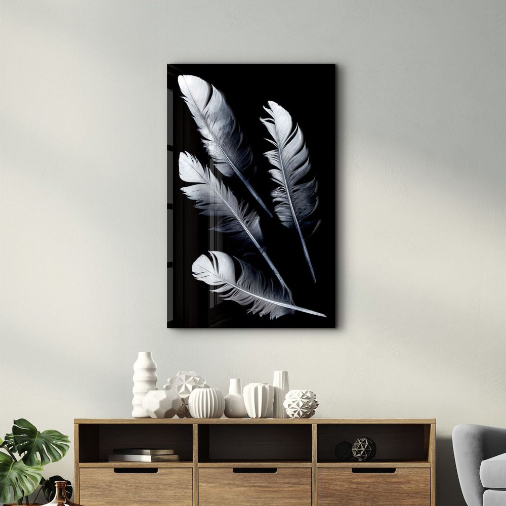 Other wall decoration - White Feathers | Glass Wall Art - ARTDESIGNA