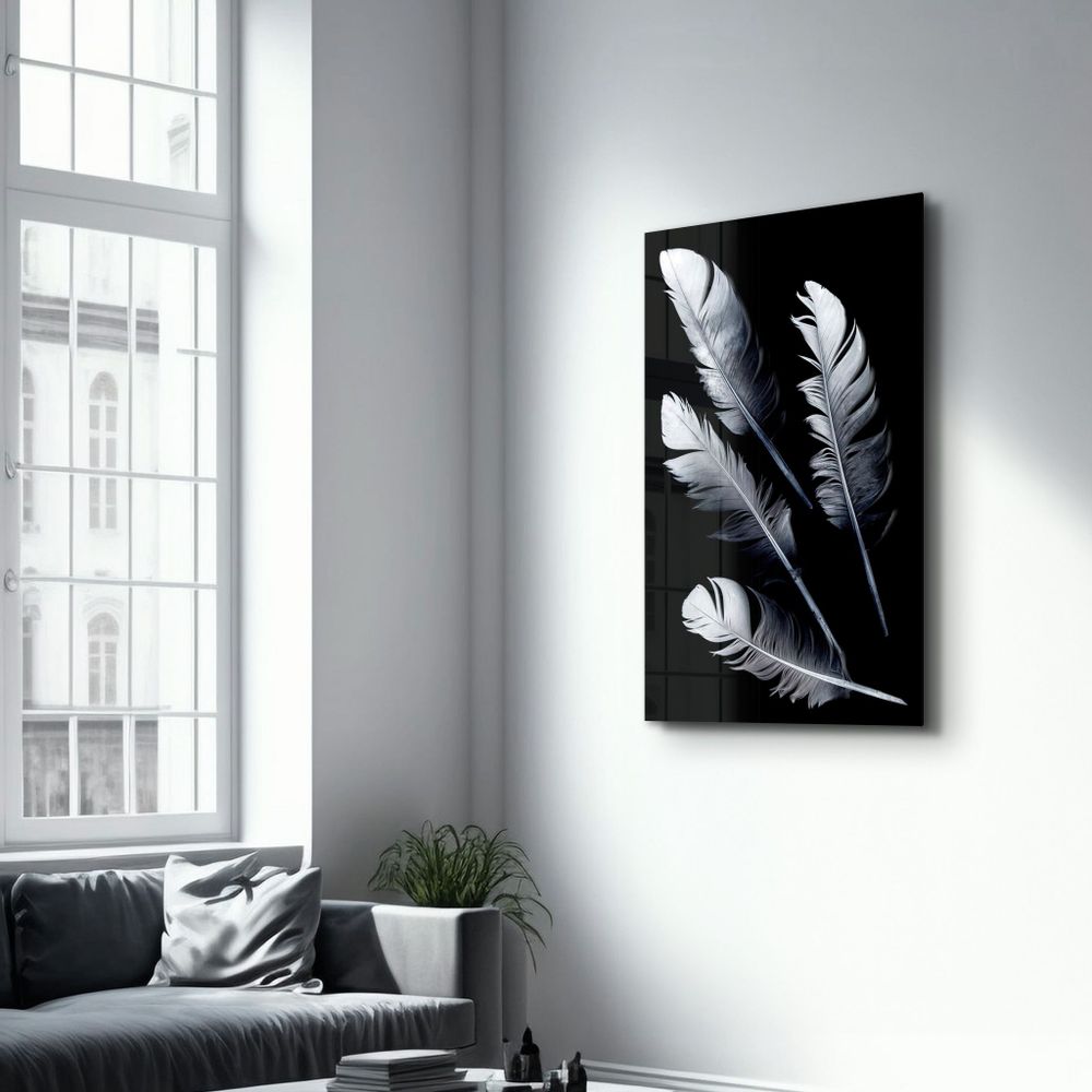 Other wall decoration - White Feathers | Glass Wall Art - ARTDESIGNA