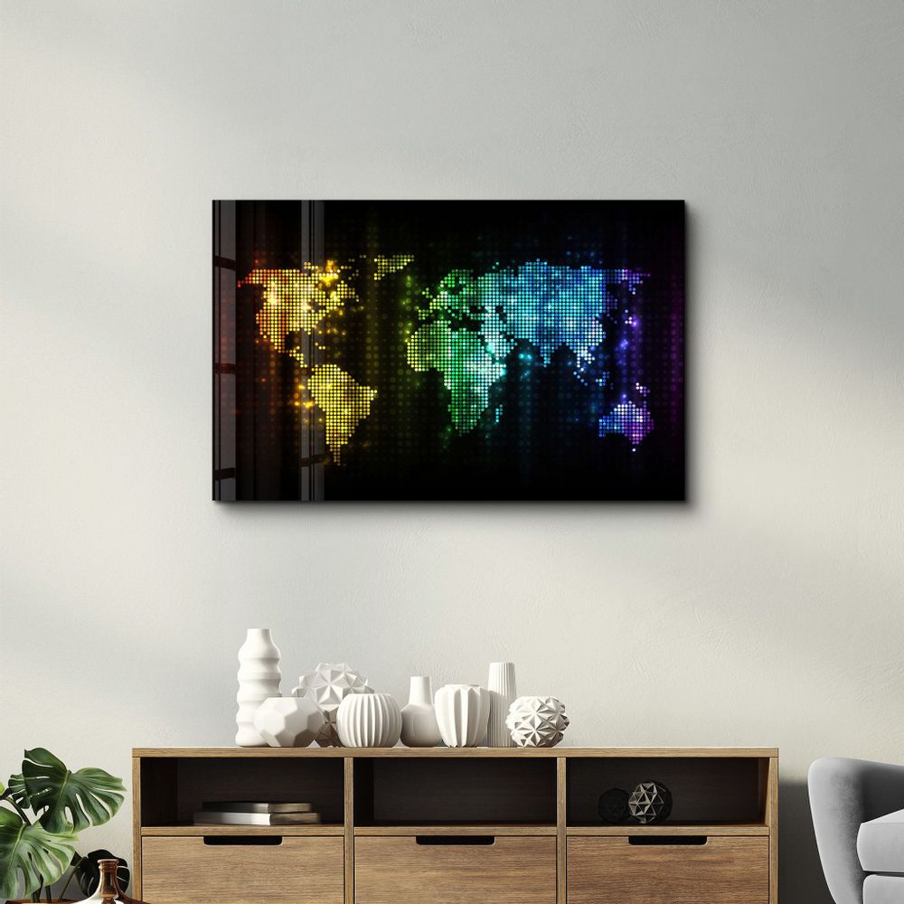 Autres décorations murales - Colorful World Map | Glass Wall Art - ARTDESIGNA