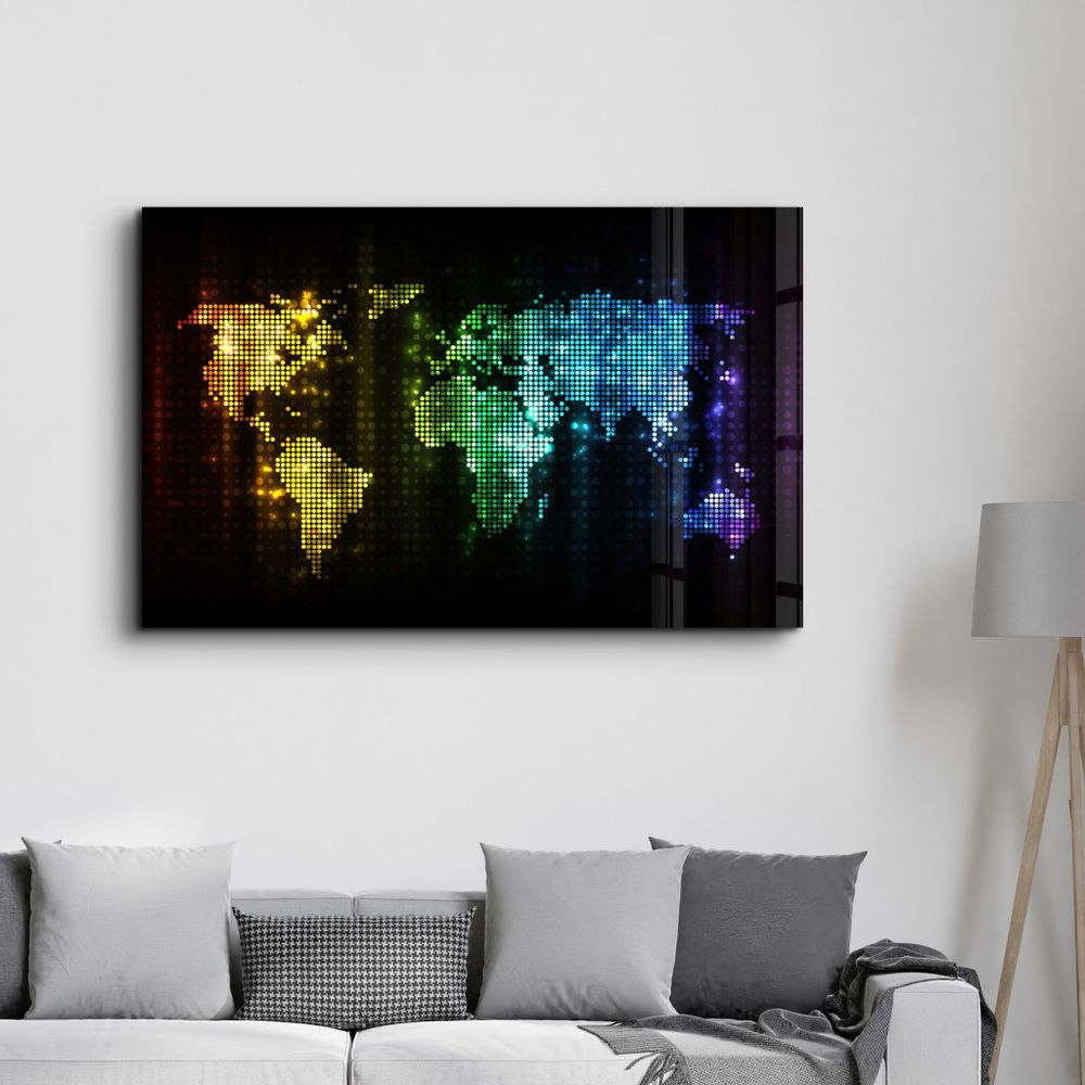 Autres décorations murales - Colorful World Map | Glass Wall Art - ARTDESIGNA