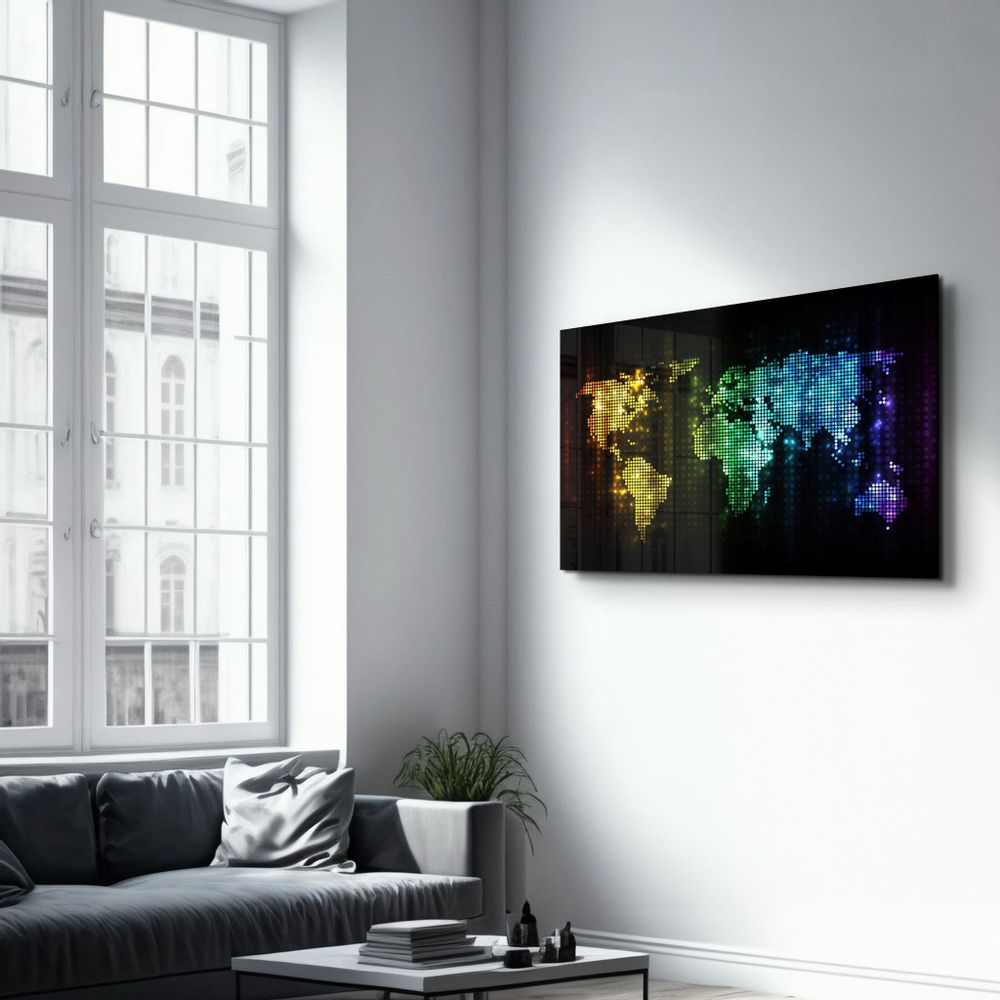 Autres décorations murales - Colorful World Map | Glass Wall Art - ARTDESIGNA