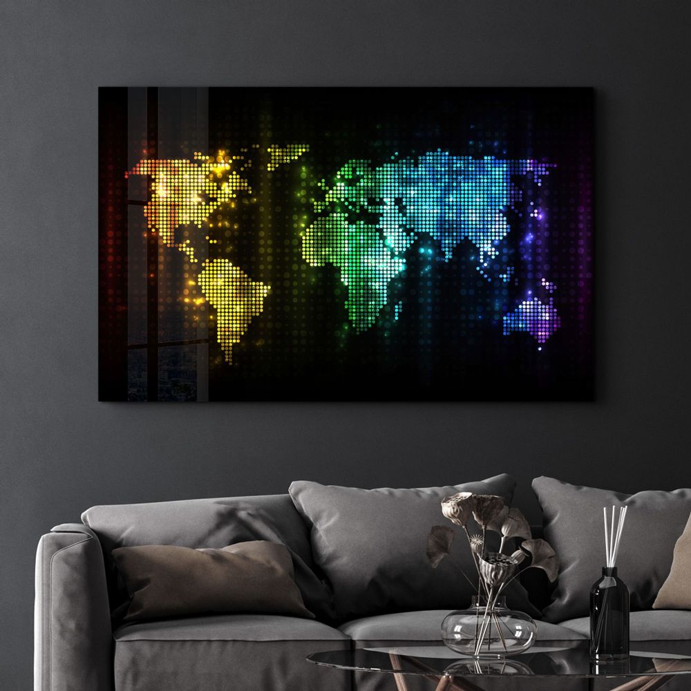 Autres décorations murales - Colorful World Map | Glass Wall Art - ARTDESIGNA