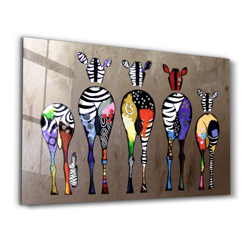 Other wall decoration - Colorful Zebra Family | Glass Wall Art - ARTDESIGNA