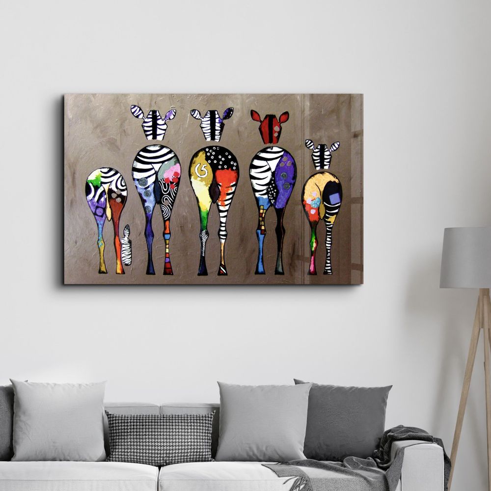 Other wall decoration - Colorful Zebra Family | Glass Wall Art - ARTDESIGNA