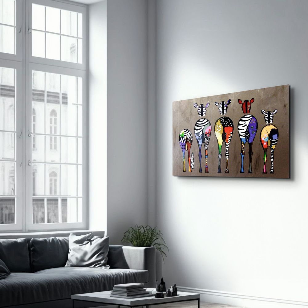 Other wall decoration - Colorful Zebra Family | Glass Wall Art - ARTDESIGNA
