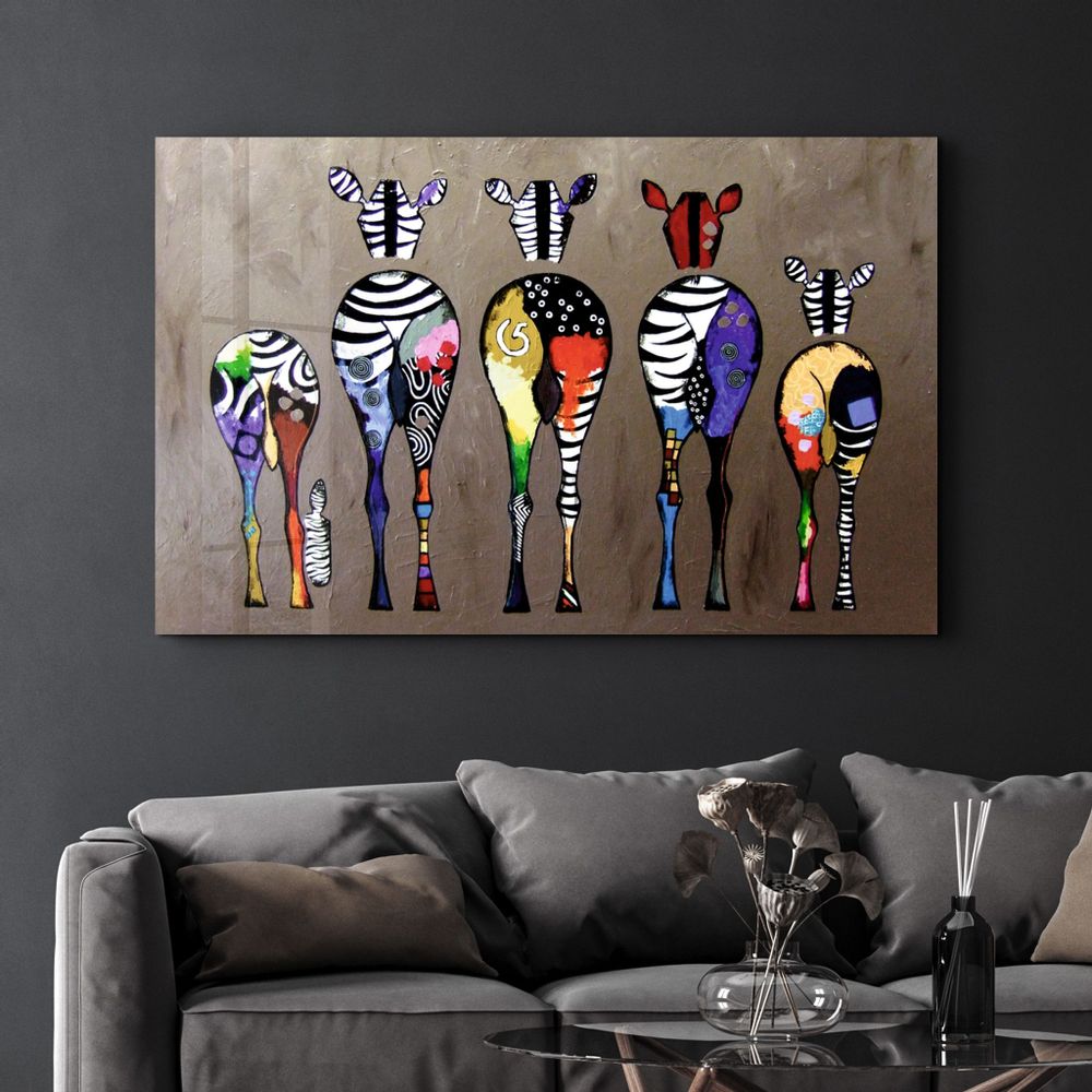 Other wall decoration - Colorful Zebra Family | Glass Wall Art - ARTDESIGNA
