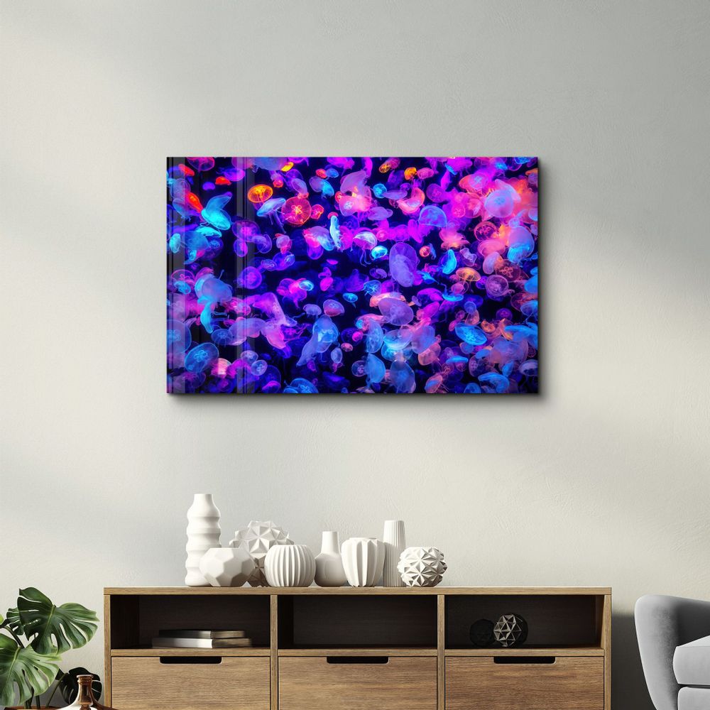 Autres décorations murales - The Colorful Jellyfishes | Glass Wall Art - ARTDESIGNA
