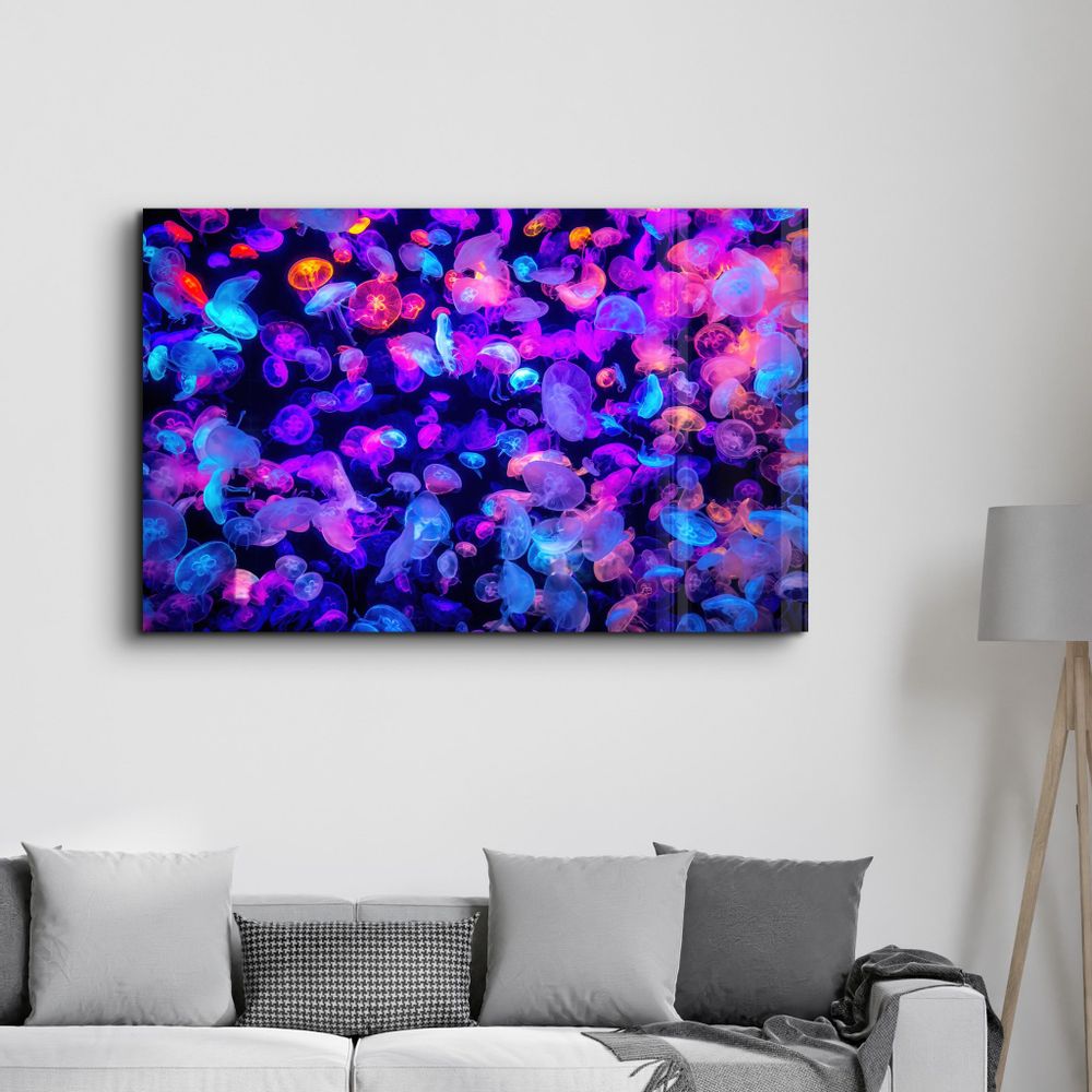 Autres décorations murales - The Colorful Jellyfishes | Glass Wall Art - ARTDESIGNA