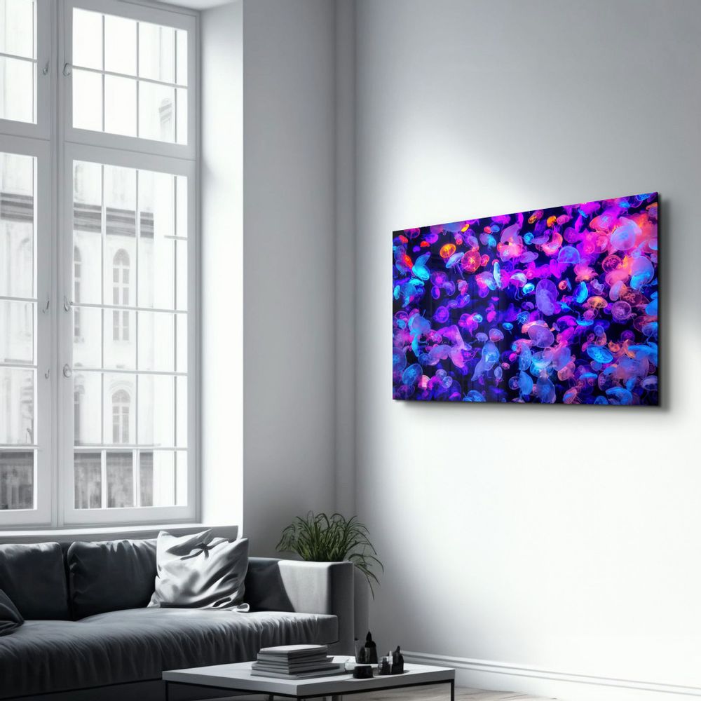 Autres décorations murales - The Colorful Jellyfishes | Glass Wall Art - ARTDESIGNA