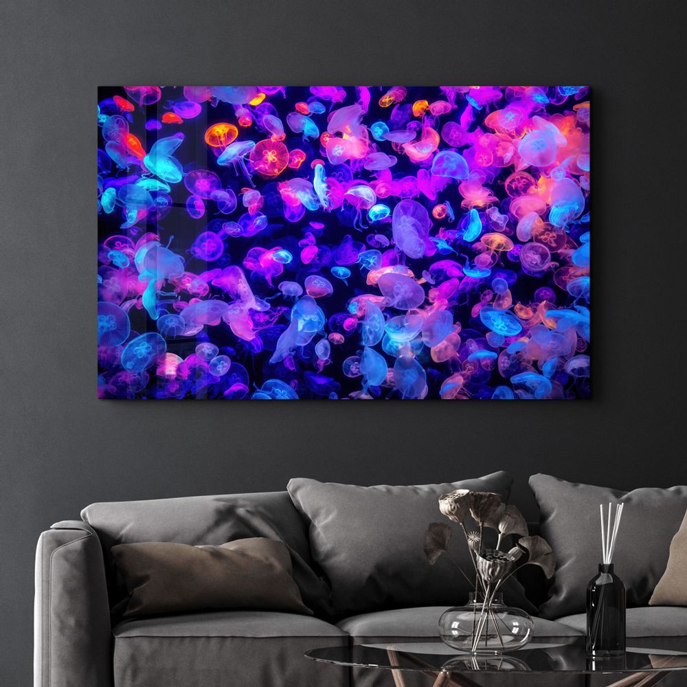 Autres décorations murales - The Colorful Jellyfishes | Glass Wall Art - ARTDESIGNA