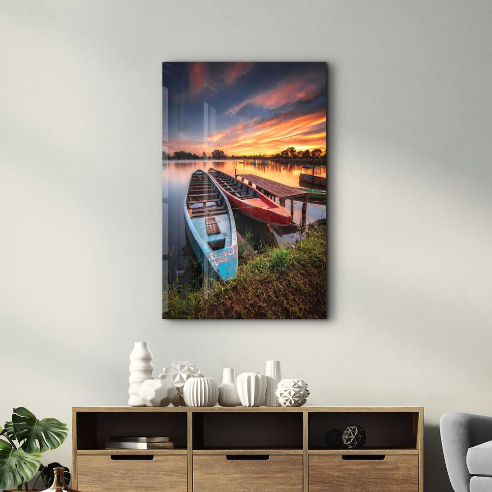 Other wall decoration - Longboats With Sunset | Glass Wall Art - ARTDESIGNA