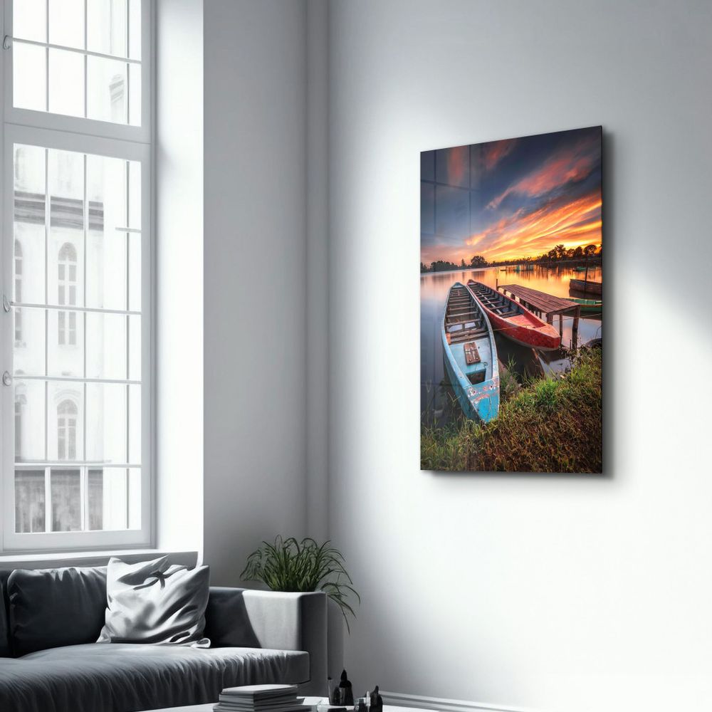 Other wall decoration - Longboats With Sunset | Glass Wall Art - ARTDESIGNA