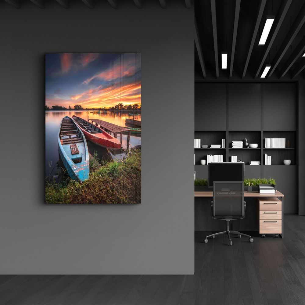 Other wall decoration - Longboats With Sunset | Glass Wall Art - ARTDESIGNA