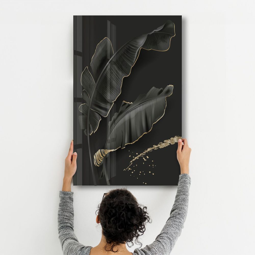 Autres décorations murales - Black and Gold Feather | Glass Wall Art - ARTDESIGNA