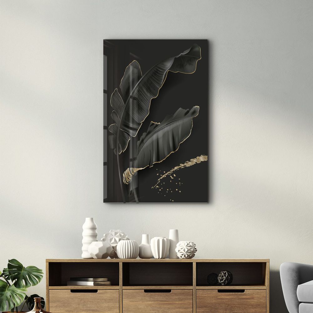 Autres décorations murales - Black and Gold Feather | Glass Wall Art - ARTDESIGNA