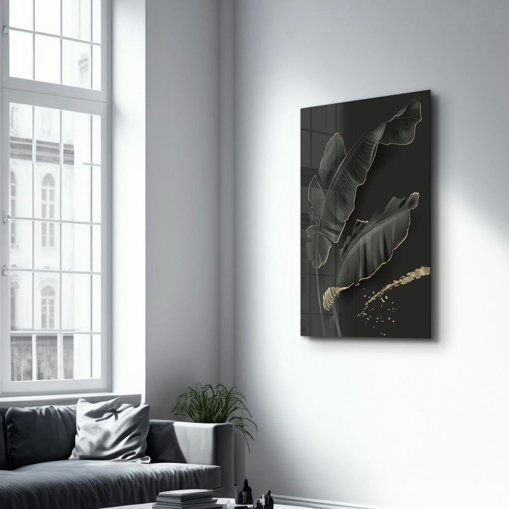 Autres décorations murales - Black and Gold Feather | Glass Wall Art - ARTDESIGNA
