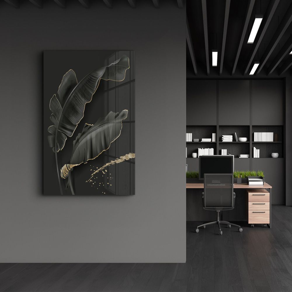 Autres décorations murales - Black and Gold Feather | Glass Wall Art - ARTDESIGNA