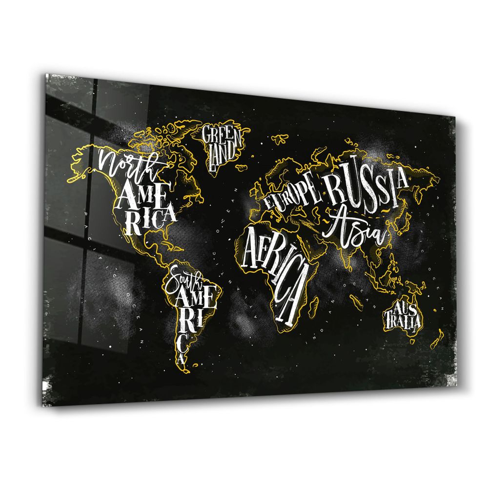 Autres décorations murales - World Map With Yellow Lines | Glass Wall Art - ARTDESIGNA