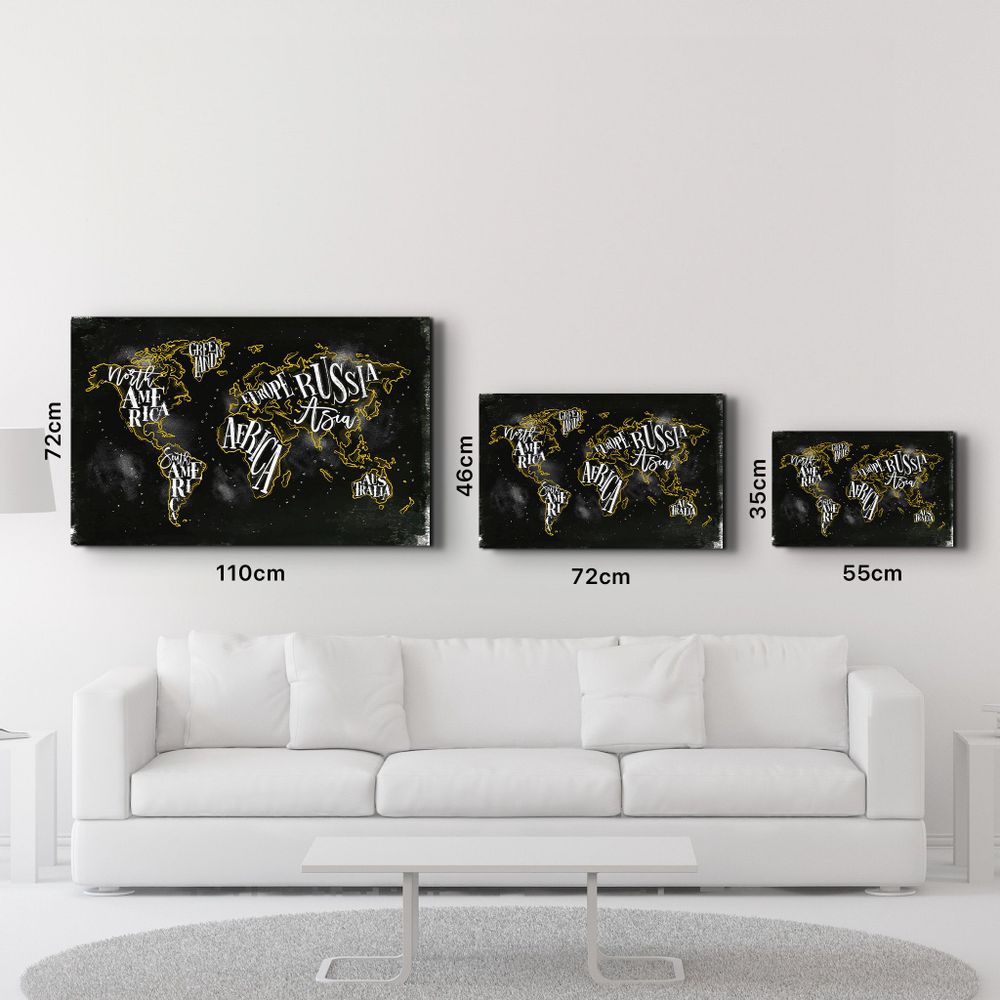 Autres décorations murales - World Map With Yellow Lines | Glass Wall Art - ARTDESIGNA