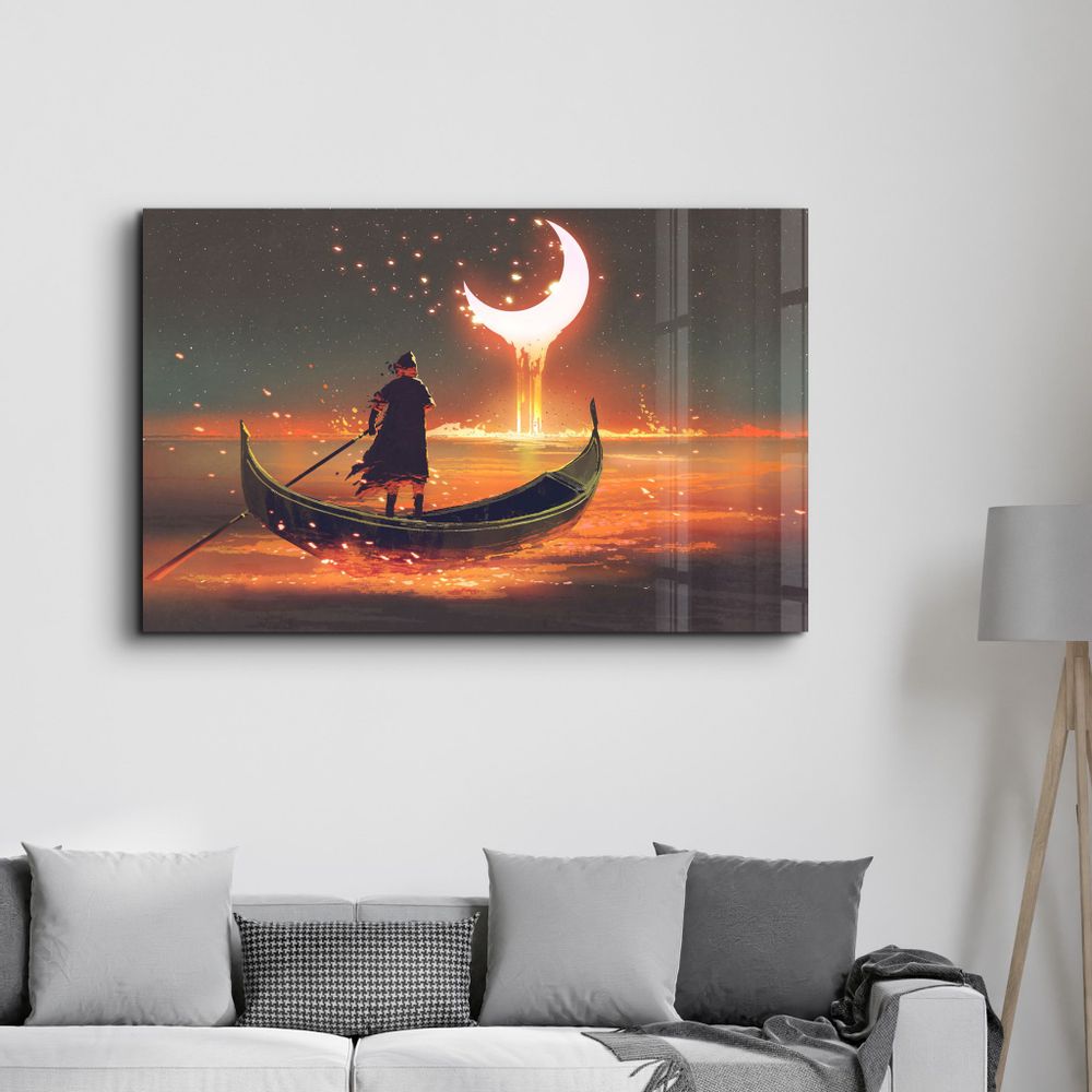 Autres décorations murales - Rowing The Boat Into A Fantasy World | Glass Wall Art - ARTDESIGNA