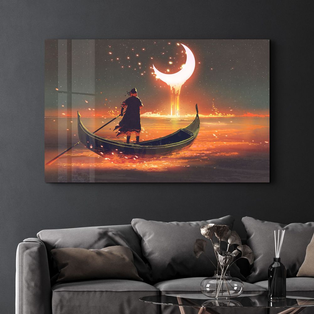 Autres décorations murales - Rowing The Boat Into A Fantasy World | Glass Wall Art - ARTDESIGNA