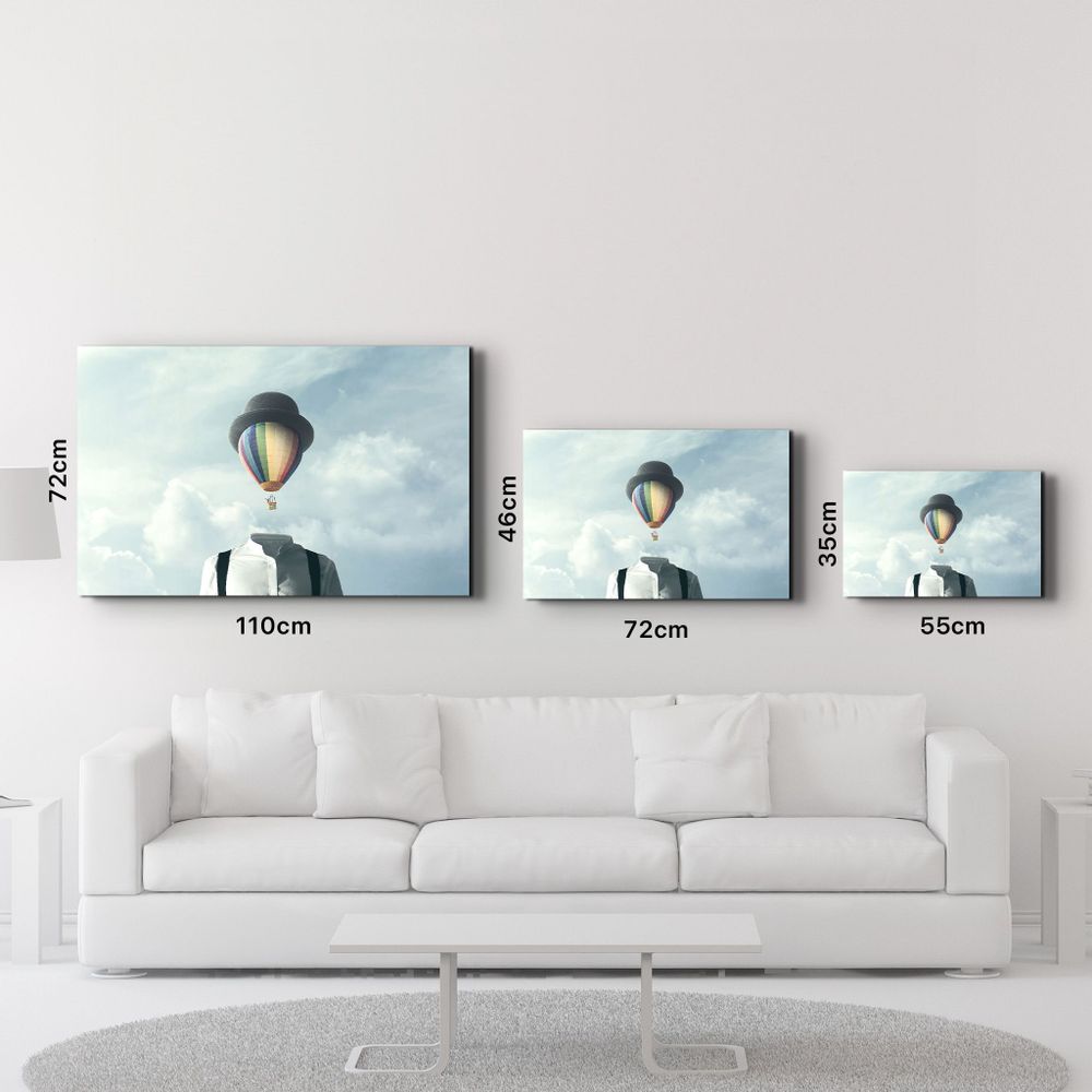 Autres décorations murales - Man With Hot Air Balloon Head | Glass Wall Art - ARTDESIGNA