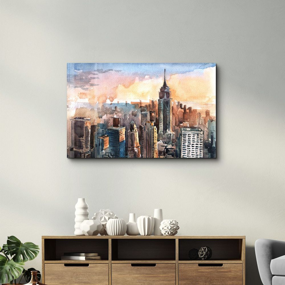 Other wall decoration - New York Watercolor Painting | Glass Wall Art - ARTDESIGNA