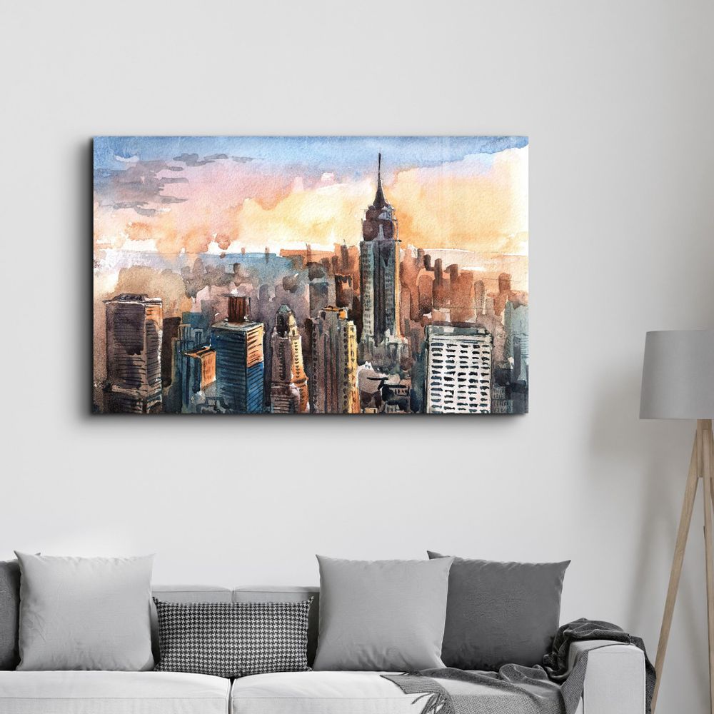 Other wall decoration - New York Watercolor Painting | Glass Wall Art - ARTDESIGNA