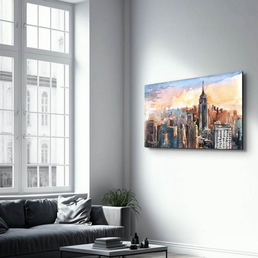 Other wall decoration - New York Watercolor Painting | Glass Wall Art - ARTDESIGNA