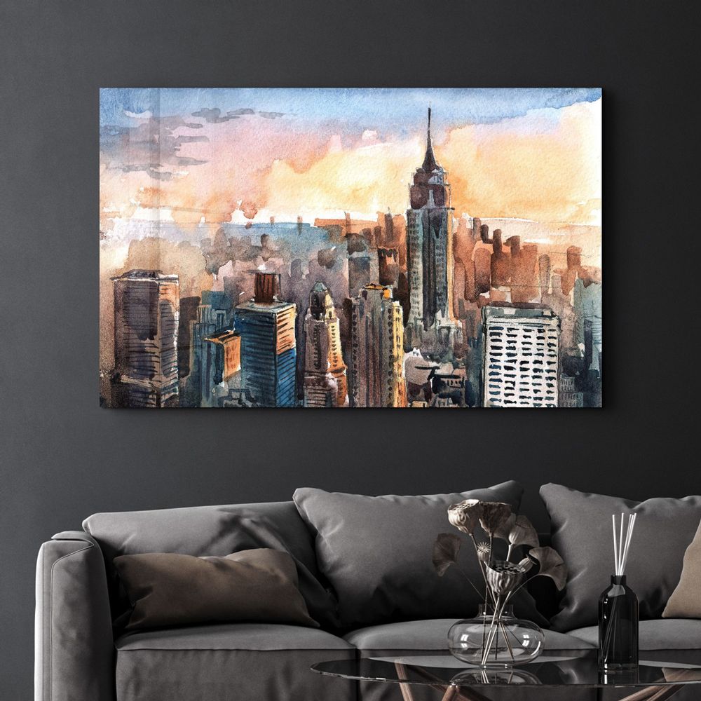 Other wall decoration - New York Watercolor Painting | Glass Wall Art - ARTDESIGNA