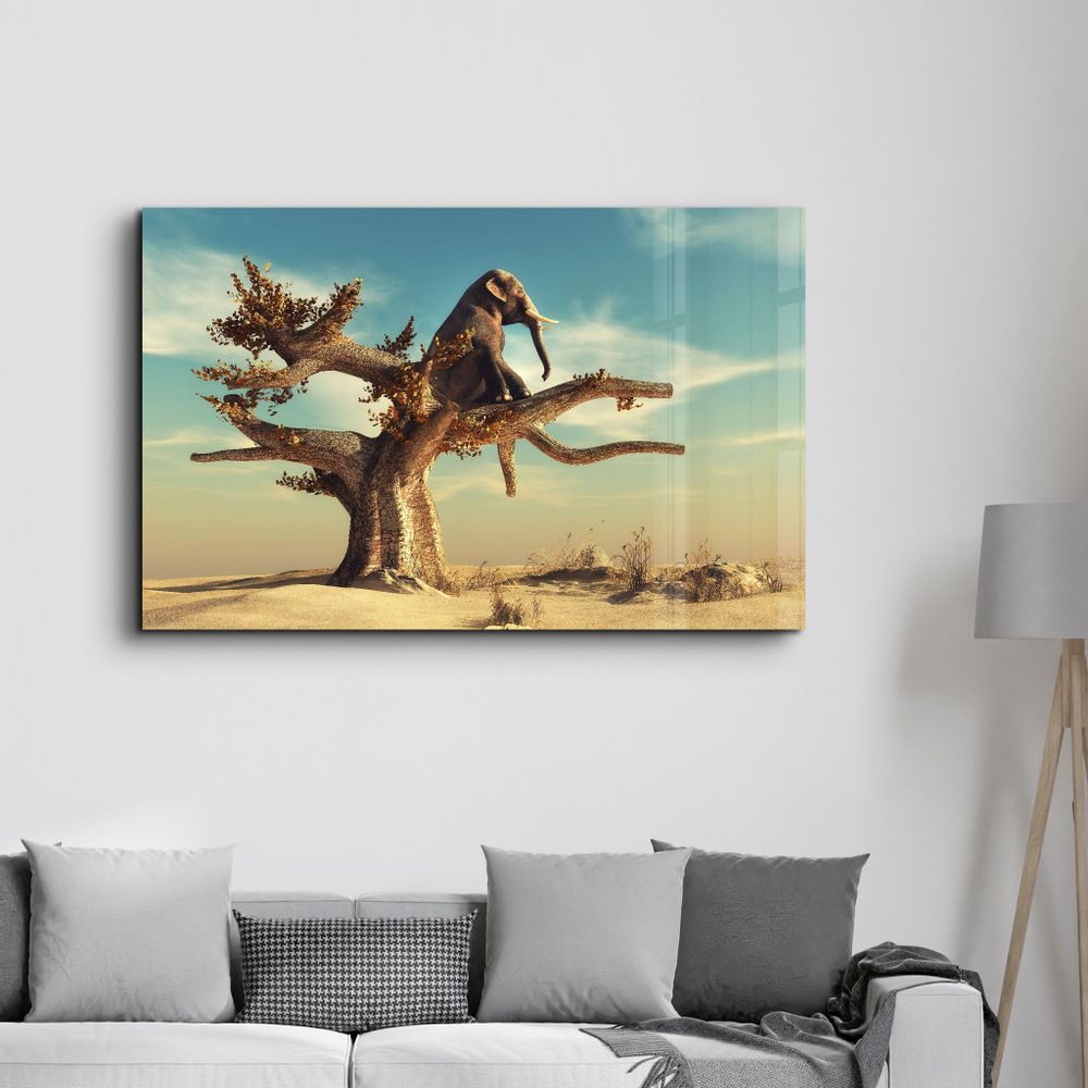 Autres décorations murales - Elephant Tree | Glass Wall Art - ARTDESIGNA