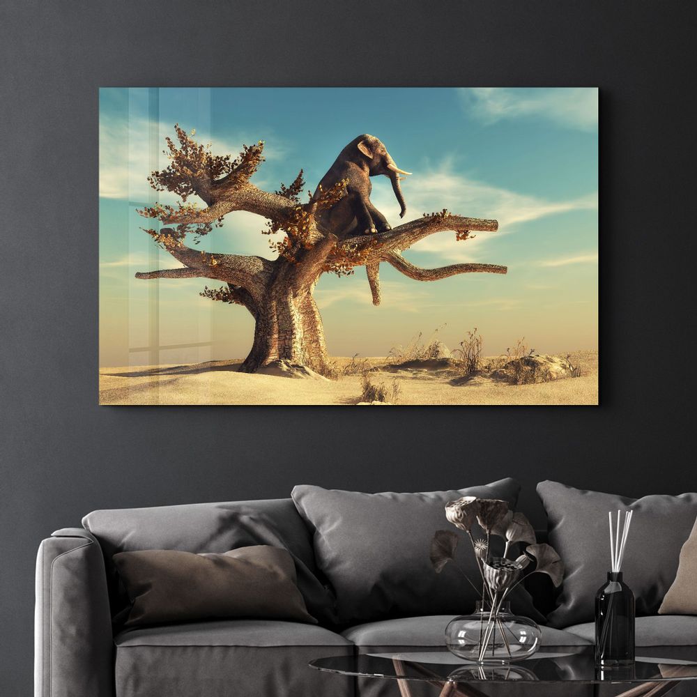 Autres décorations murales - Elephant Tree | Glass Wall Art - ARTDESIGNA