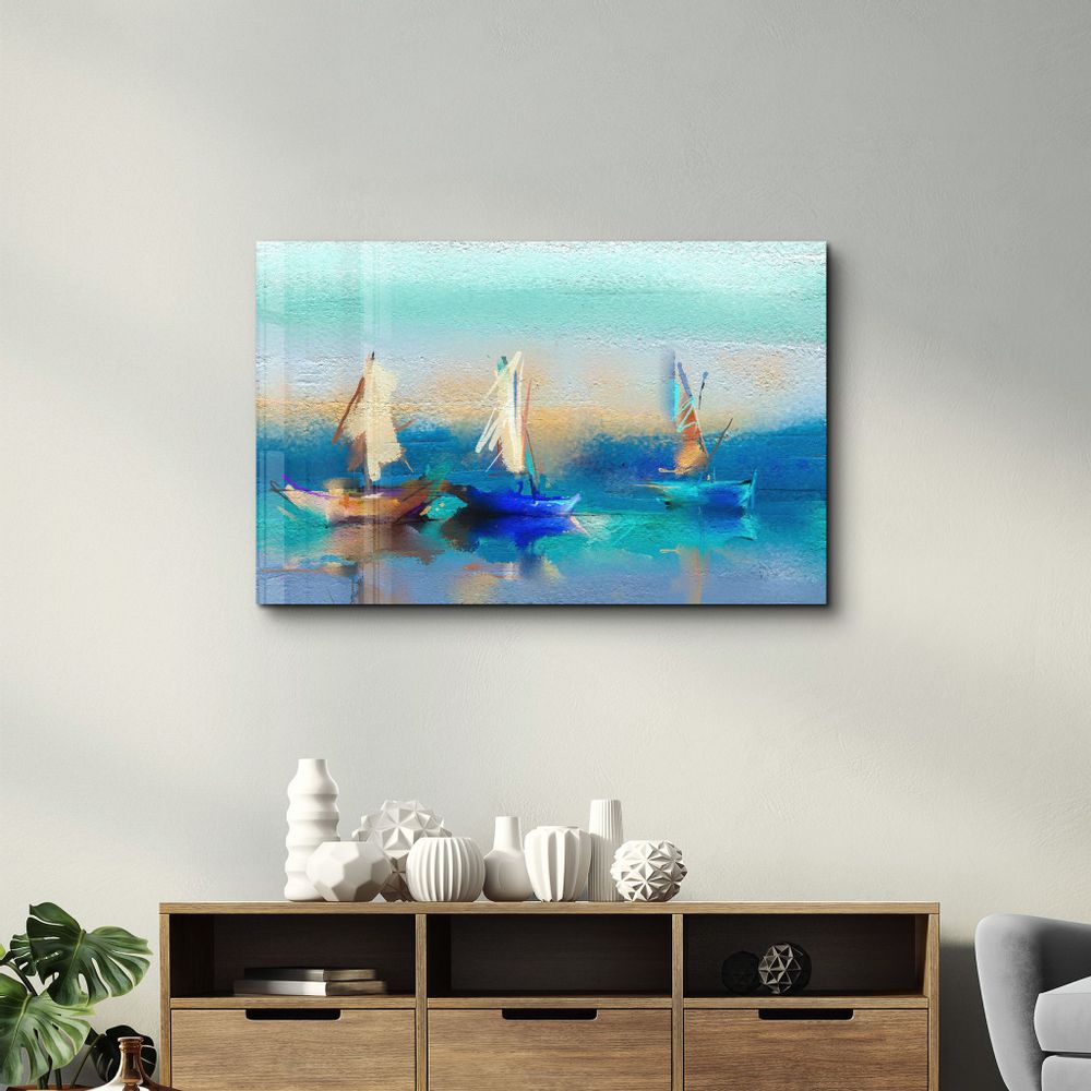 Other wall decoration - Boats Oil Painting | Glass Wall Art - ARTDESIGNA