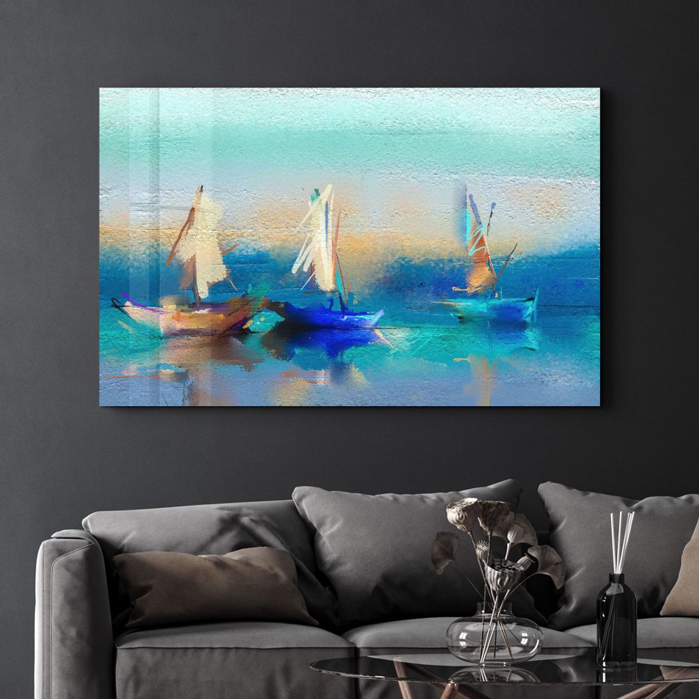 Other wall decoration - Boats Oil Painting | Glass Wall Art - ARTDESIGNA