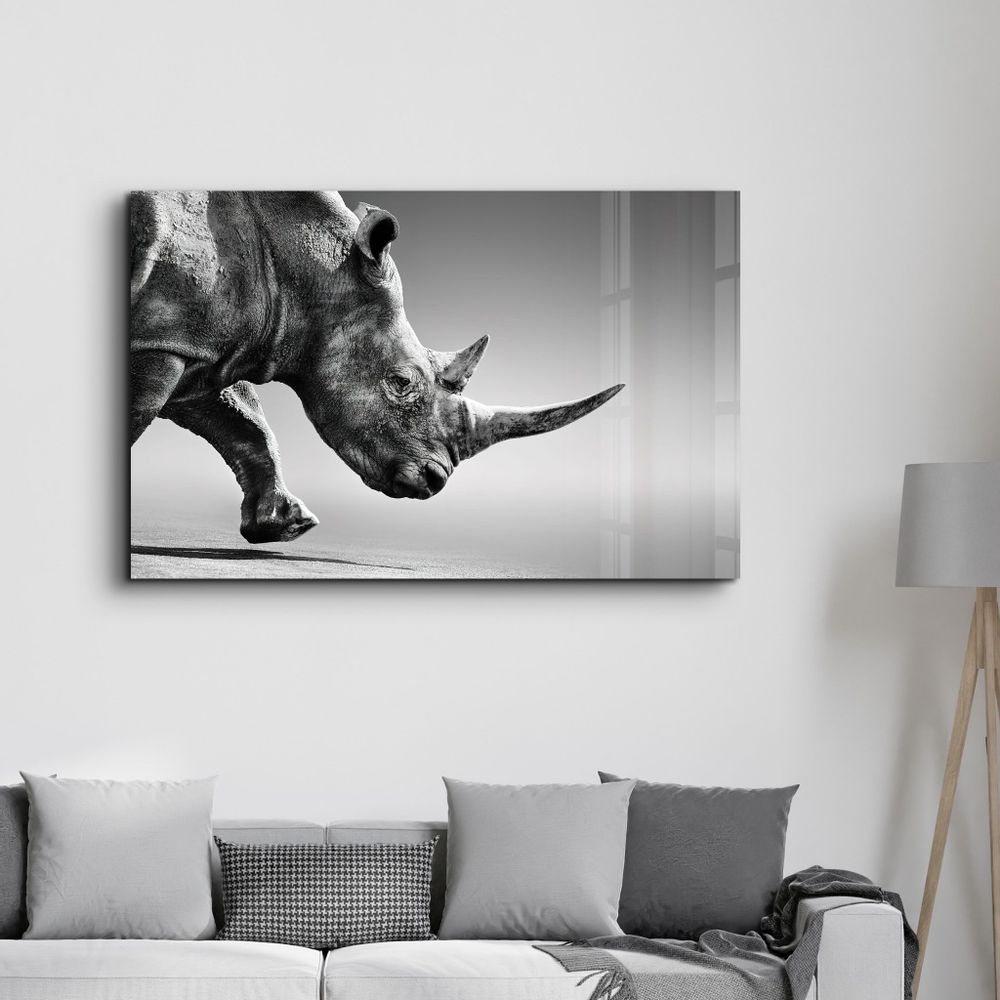 Autres décorations murales - Black Rhinoceros | Glass Wall Art - ARTDESIGNA