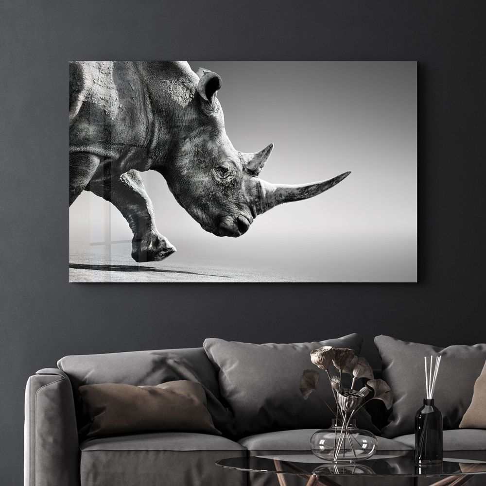 Autres décorations murales - Black Rhinoceros | Glass Wall Art - ARTDESIGNA