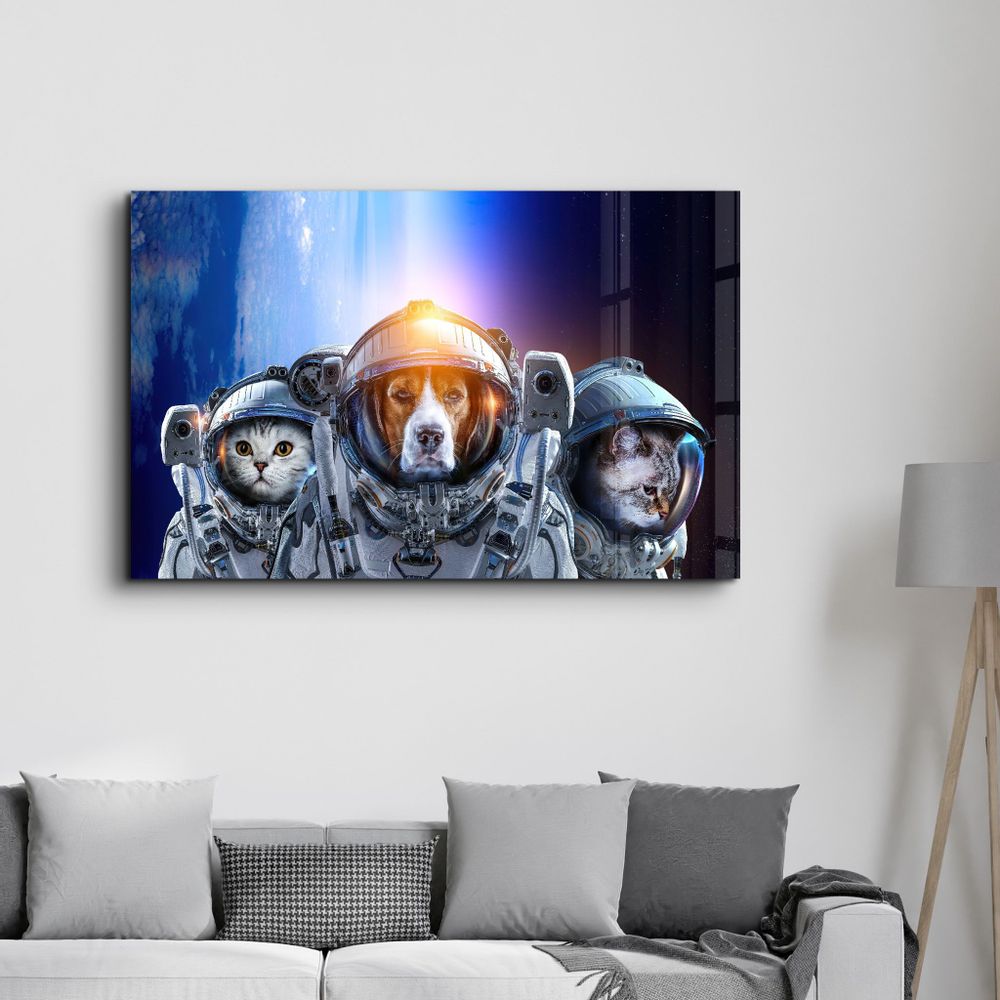 Autres décorations murales - Dog&Cat With Space Suits | Glass Wall Art - ARTDESIGNA