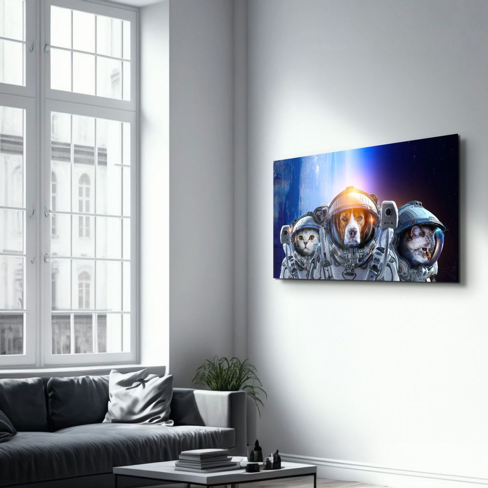 Autres décorations murales - Dog&Cat With Space Suits | Glass Wall Art - ARTDESIGNA