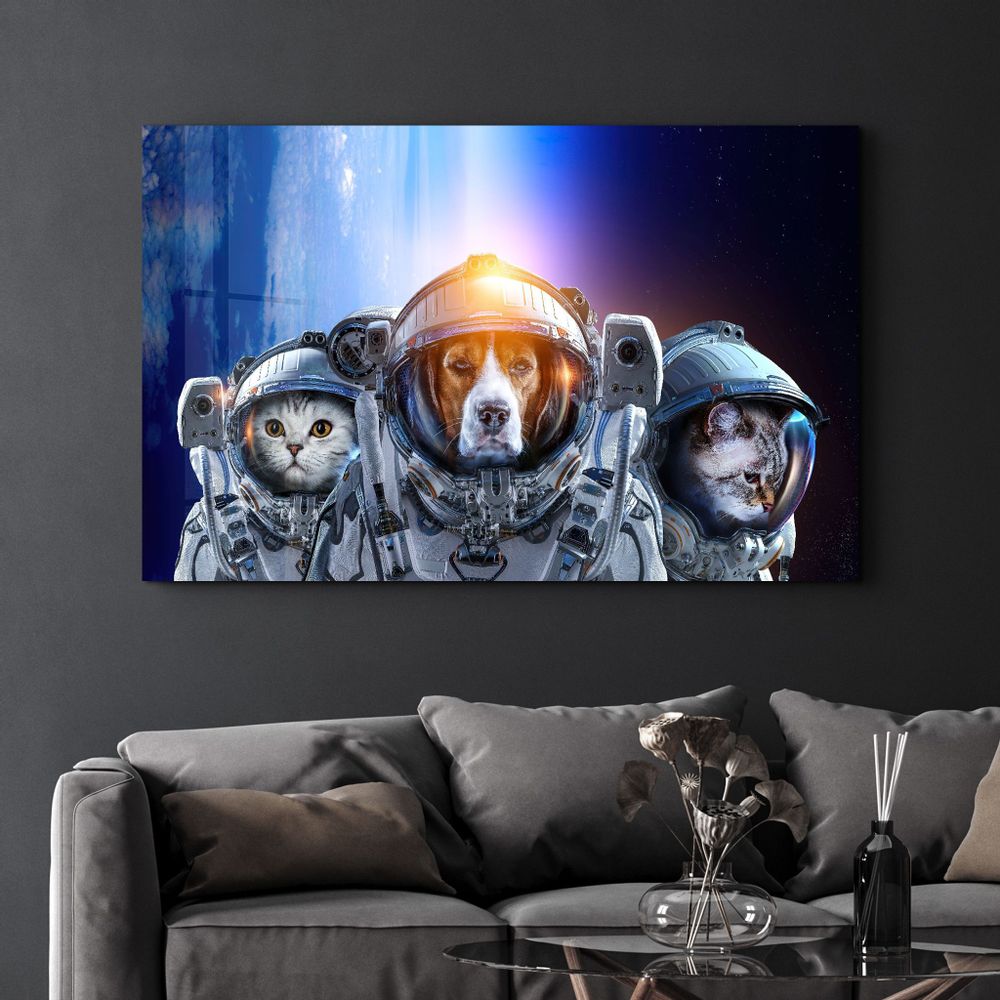 Autres décorations murales - Dog&Cat With Space Suits | Glass Wall Art - ARTDESIGNA