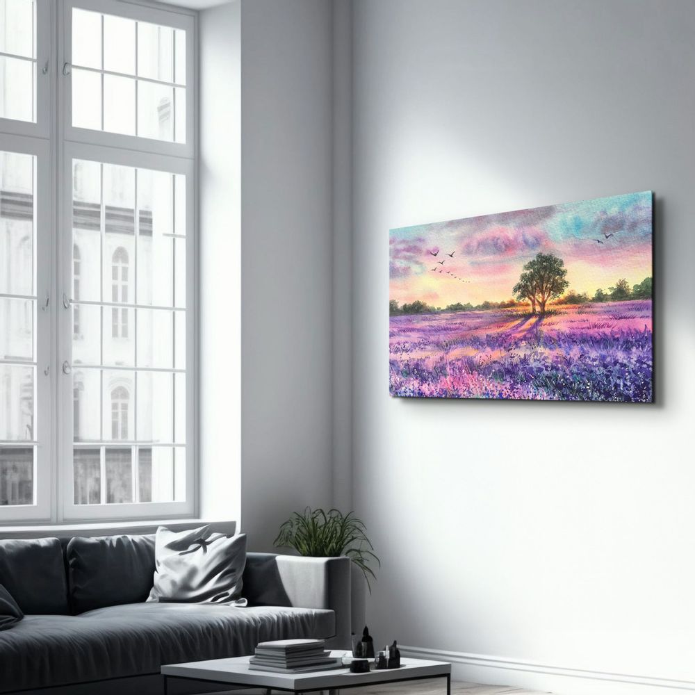 Other wall decoration - Sunset Meadow Painting | Glass Wall Art - ARTDESIGNA