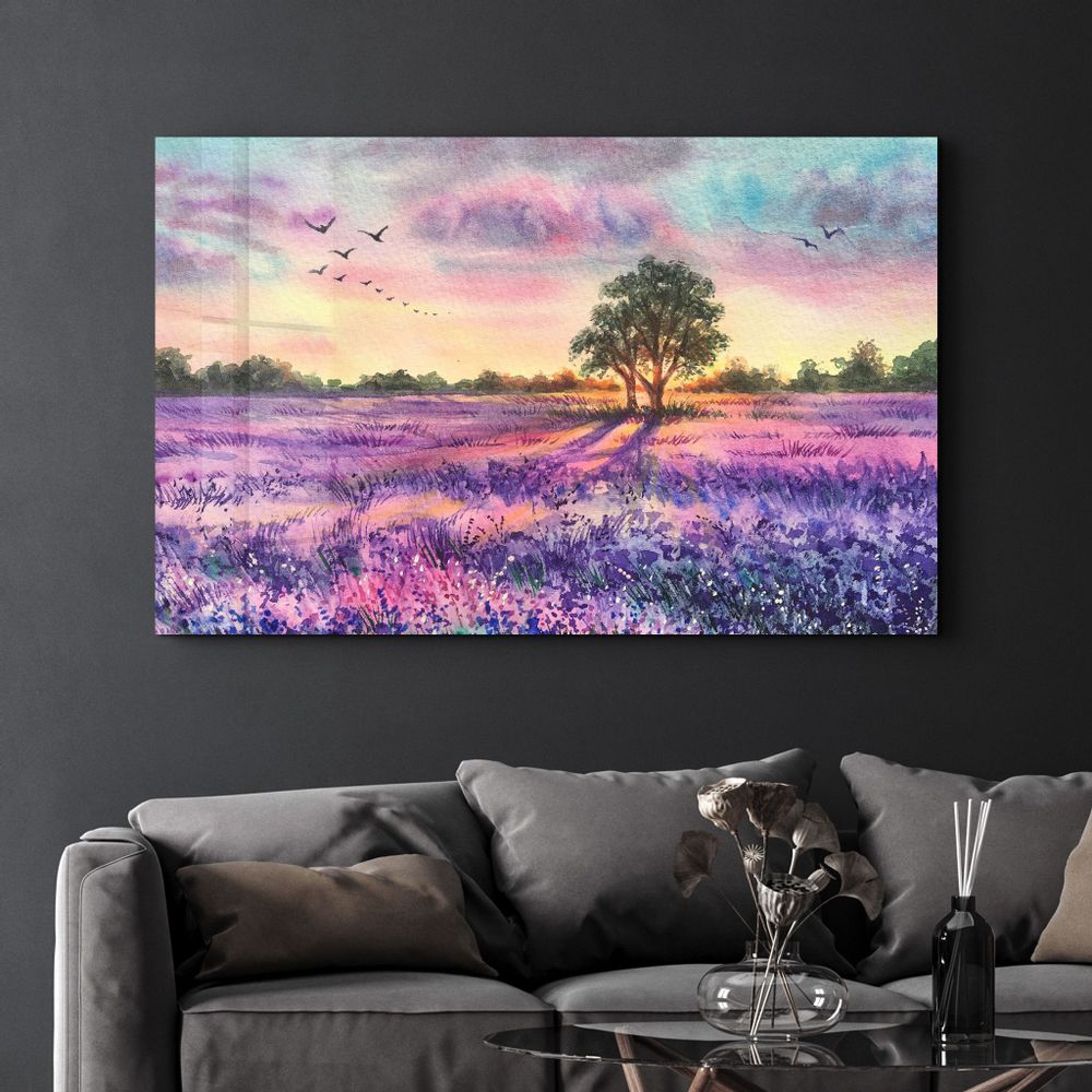 Other wall decoration - Sunset Meadow Painting | Glass Wall Art - ARTDESIGNA