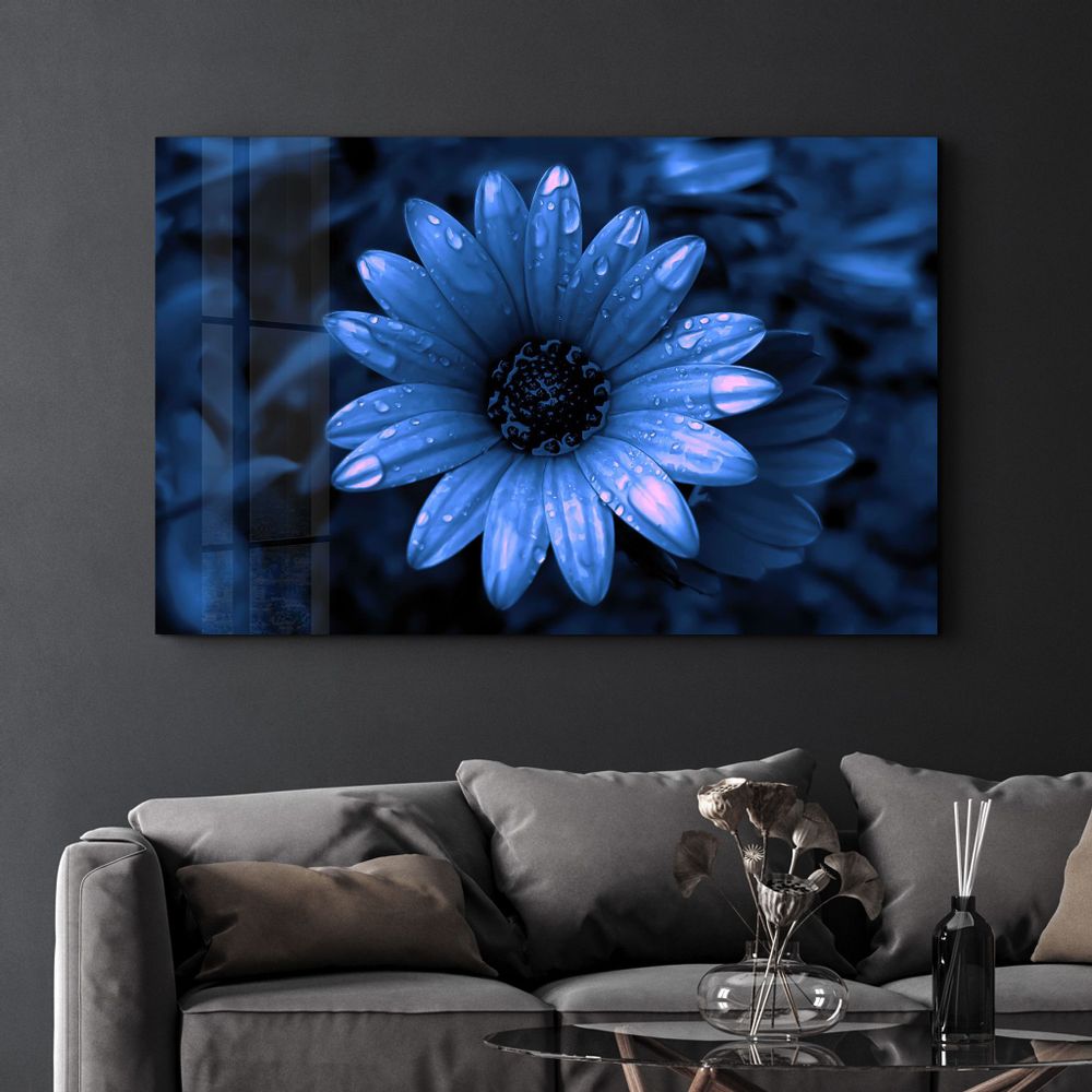 Other wall decoration - Blue Daisy | Glass Wall Art - ARTDESIGNA
