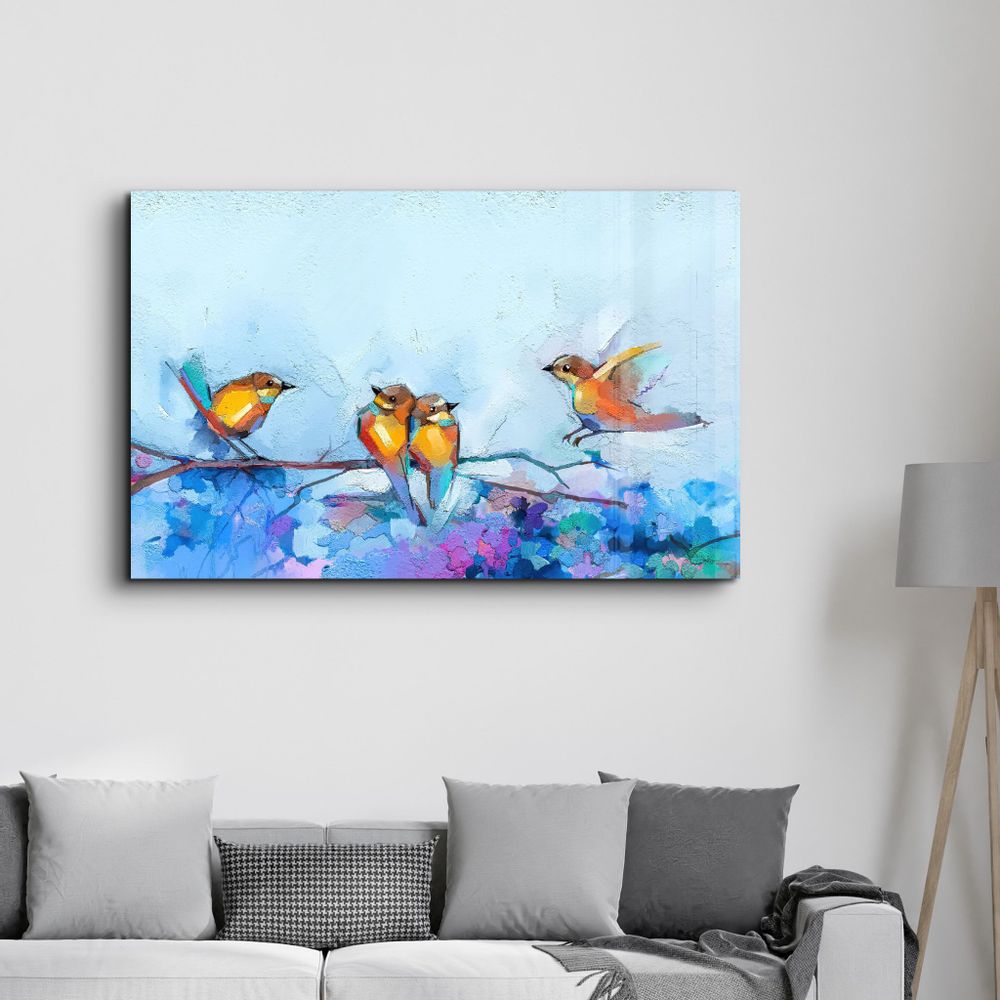 Autres décorations murales - Birds With Flower Painting | Glass Wall Art - ARTDESIGNA